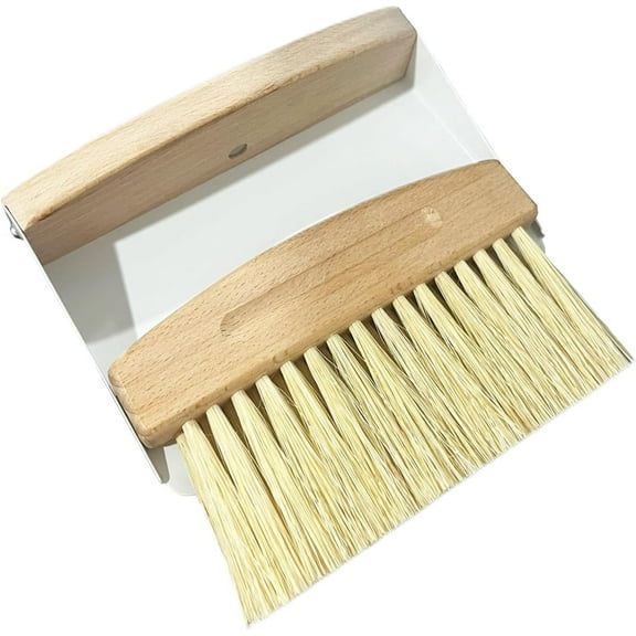 Mini Broom and Dustpan Set Small Metal Dustpan and Brush Set Hand Whisk Broom for Home Office Desktop Sofa Pet Care Household Cleaning (sisal Hemp bristles, White)