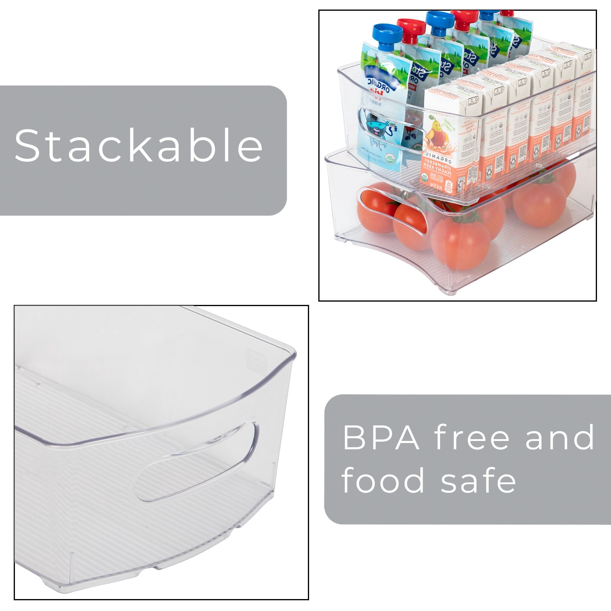 Smart Design Stackable Clear Refrigerator Storage Bin with Handle - 8 pack - 8 x 12 inch