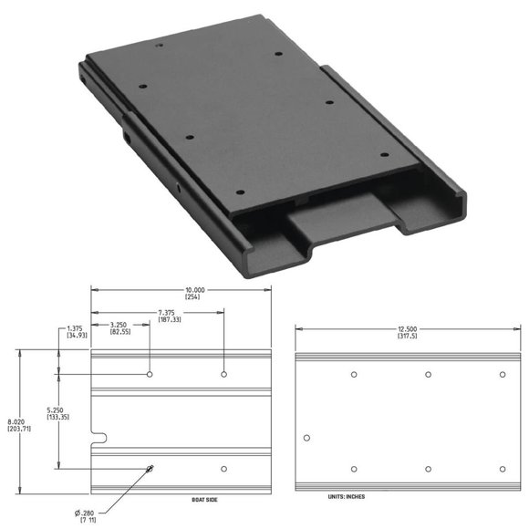 Minn Kota Trolling Motor Mount 1854036 MKA-16-03; For Use With Ulterra Terrova And PowerDrive; Bow Mount; Quick Release; Freshwater; Lockable With Padlock; Black; Aluminum