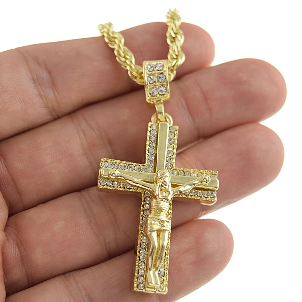 Men's Hip Hop 14K Anchor Jesus Cross Pendant 24" Rope Chain Necklace HC 1075 