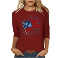 thumbnail image 2 of BLTIBY 2025 Womens Blouse Summer 3/4 Sleeve Round Neck Independence Day Printed USA 4th of July Shirts Loose Novelty T-Shirts Fashion Pullover Top Wine XXL, 2 of 5