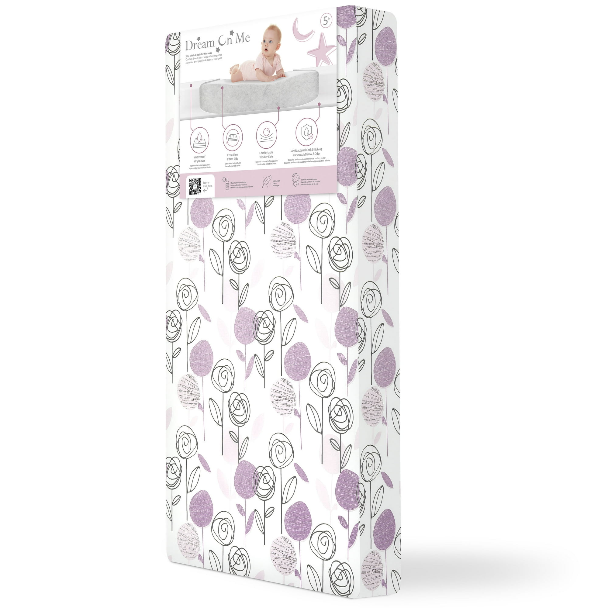 Dream on Me Joyful Blooms Breathable Foam Crib & Toddler Mattress In Rose Pink