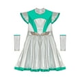 thumbnail image 5 of iiniim Kids Girl Shiny Metallic Space Alien Dress Cap Sleeve Tutu Dress with Arm Sleeve Halloween Party Dress Up Green 10, 5 of 7