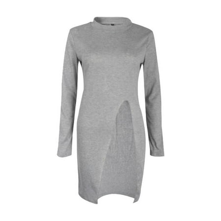 Casual Women Elegant Warm Side Slit Knit Sweater Long Turtleneck Polo Neck Pullover Jumper Tops Shirt Autumn Winter