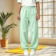 thumbnail image 2 of Xaqiouau Girls Cuffed Jogger Sweatpants Relaxed Fit Elastic Waist Kids Sport Pants with Zip Pocket Solid Color Casual Trousers Fall Winter School Activewear Mint Green 160, 2 of 6