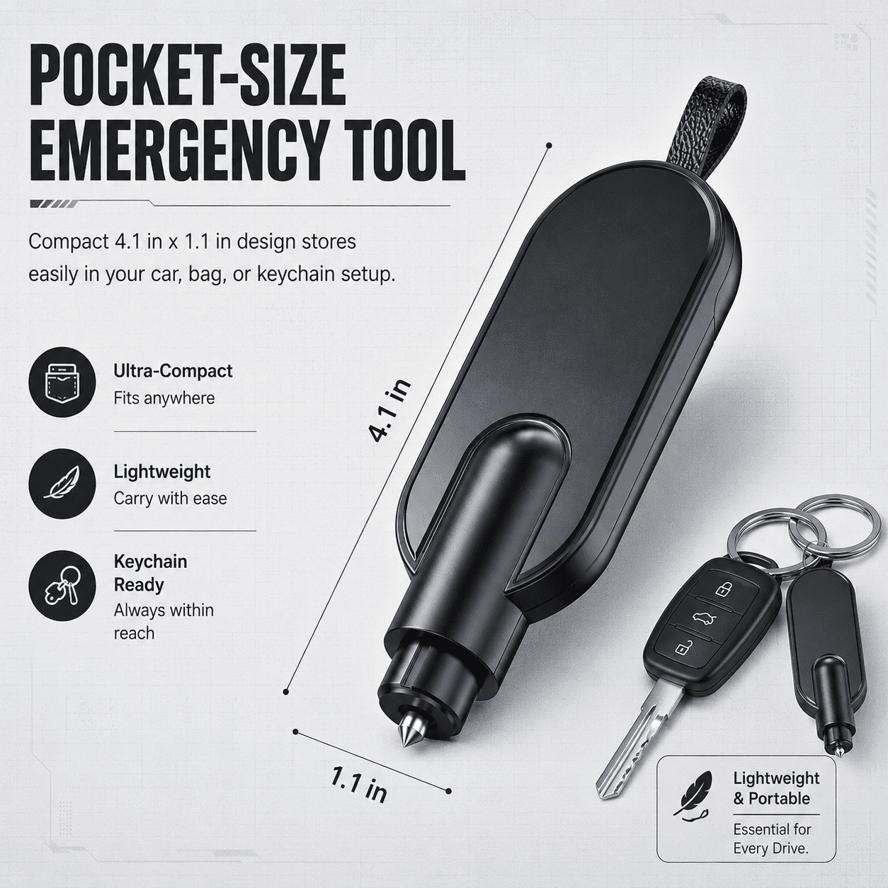 Car Escape Tool, 2-in-1 Car Escape Tool Keychain, Spring-Loaded Window Glass Breaker & Seatbelt Cutter
