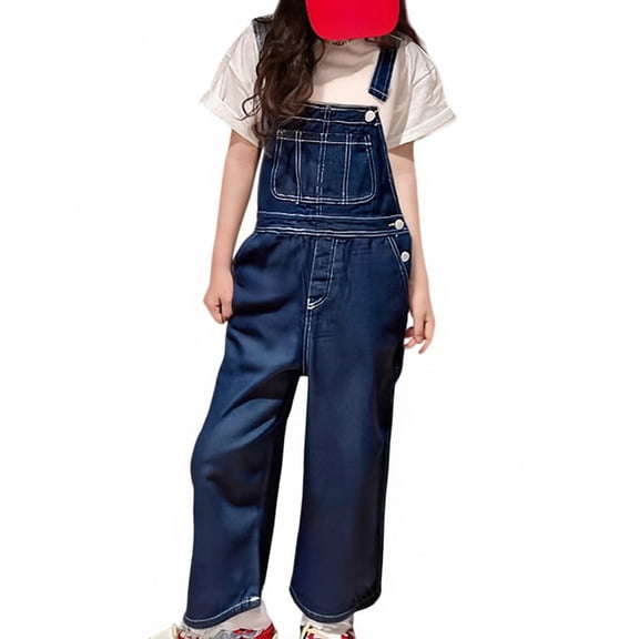EnJoCho Girls Denim Overalls Teen Retro Summer School Sleeveless Jean Jumpsuits Pocket Trendy Casual Wide Leg 𝖱omper Pants 5-14 Years