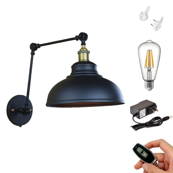 Kiven Battery Operated Wall Sconce with Remote,UL Listed Wall LampSwing Arm Lamp Metal Lighting Fixture for Bedroom Bathroom Beside - Bulb Included