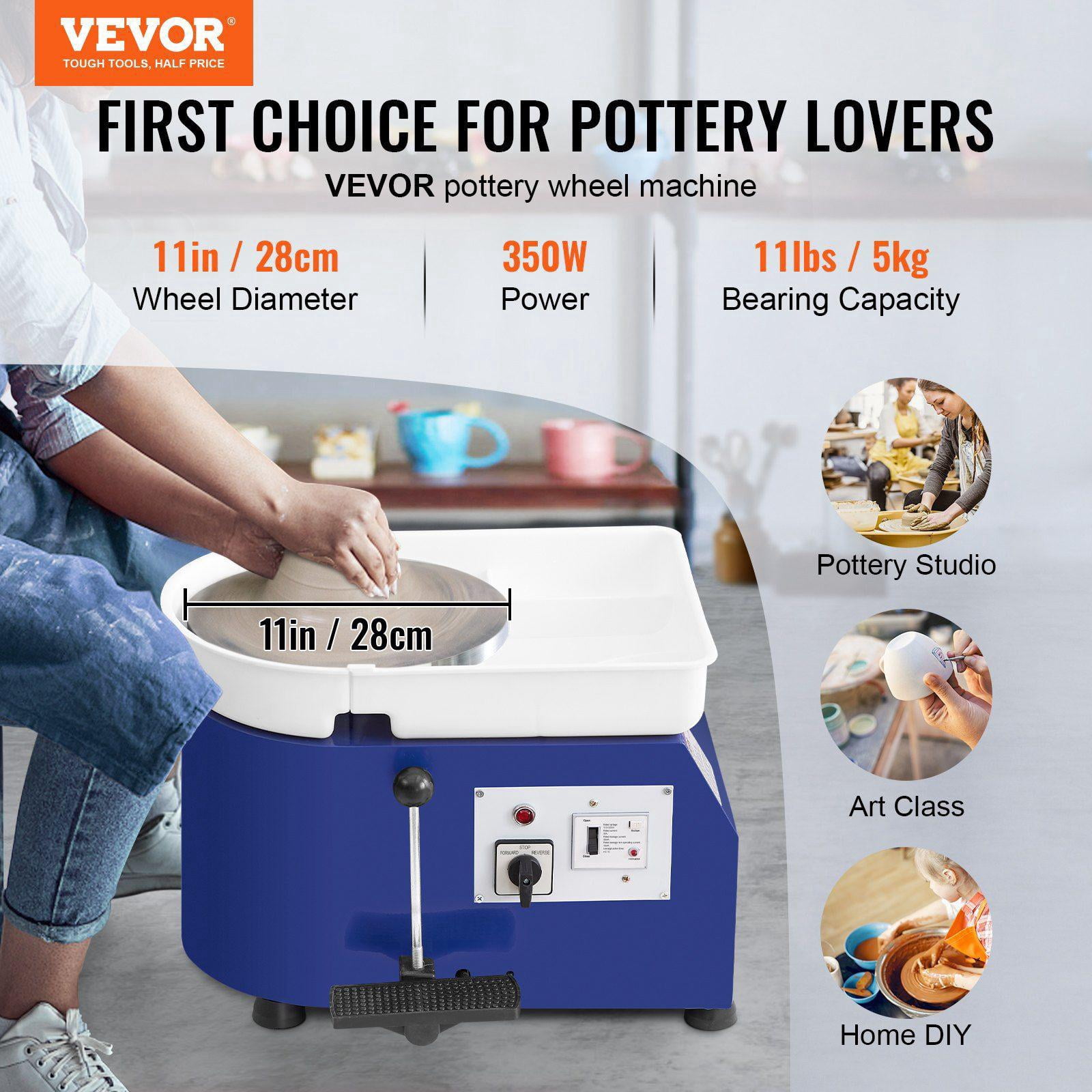 Pottery Wheel for Adults Beginners 350W 11in Clay Forming Machine Adjustable 0-300RPM Speed Handle Pedal Control ABS Detachable Basin Craft DIY Accessory Kit Blue