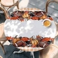 thumbnail image 2 of Fall Football Pumpkin Round Tablecloth, Fitted Table Cover with Elastic for 36"-44" Round Tables, Thanksgiving Maple Orange Check Autumn Table Cloth Outdoor Dinning Party Waterproof Tablecloths, 2 of 7