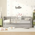thumbnail image 2 of Twin Size Wood Daybed with Trundle and Fence Guardrails, Gray, 2 of 9