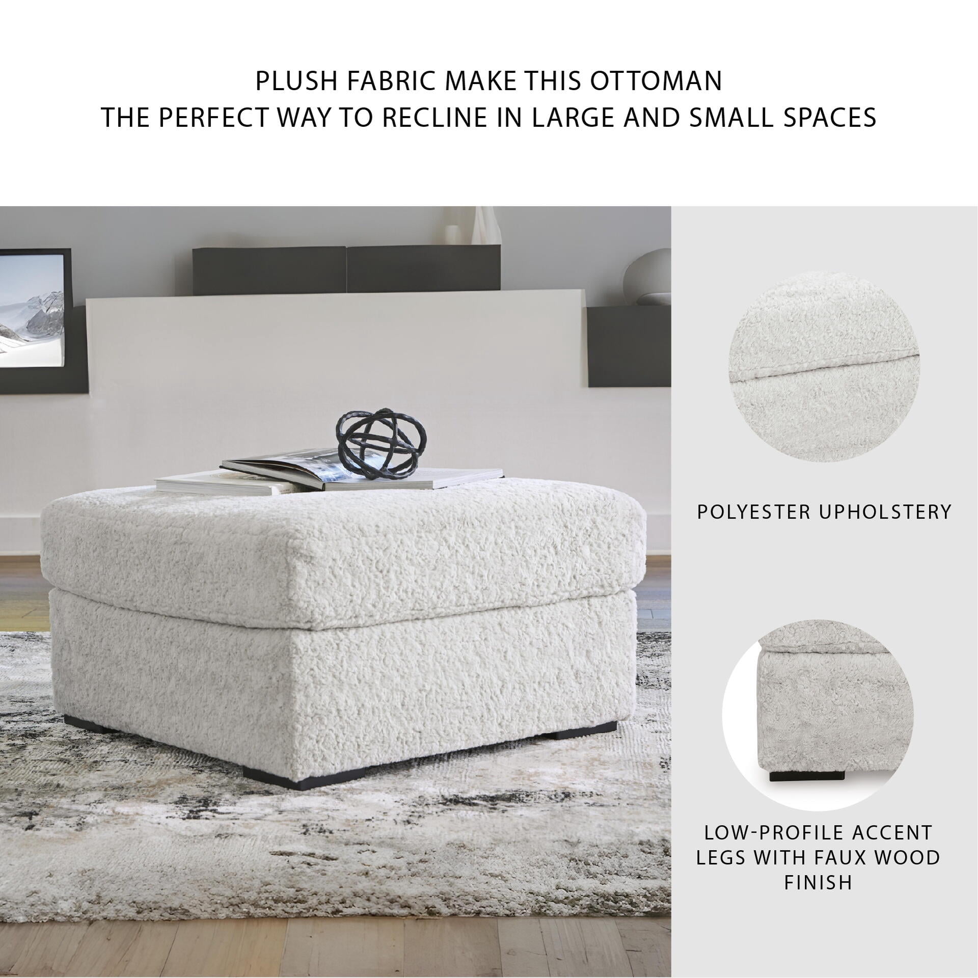 Signature Design by Ashley Cuddlesome Oversized Accent Ottoman, Plush Polyester Upholstery, Arctic White