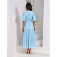 thumbnail image 6 of Women'S Deep V Neck Puff Short Sleeve Tiered Dress Elastic High Waist Flowy A Line Midi Dresses  Blue M, 6 of 7