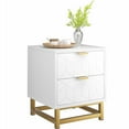 thumbnail image 2 of Modern 2 Drawers Nightstand for Bedroom, White Bedside Table with Metal Base and Geometric Pattern, 2 of 6