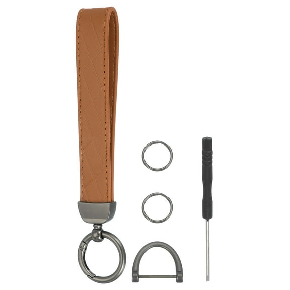 Leather Wristlet Keychain Car Key Chain Wristlet for Women, 7" Key Fob Holder, Black/Brown