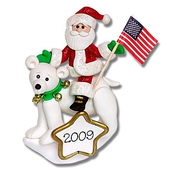 Covid-19 Patriotic Santa with Face Mask on Polar Bear Personalized Ornament