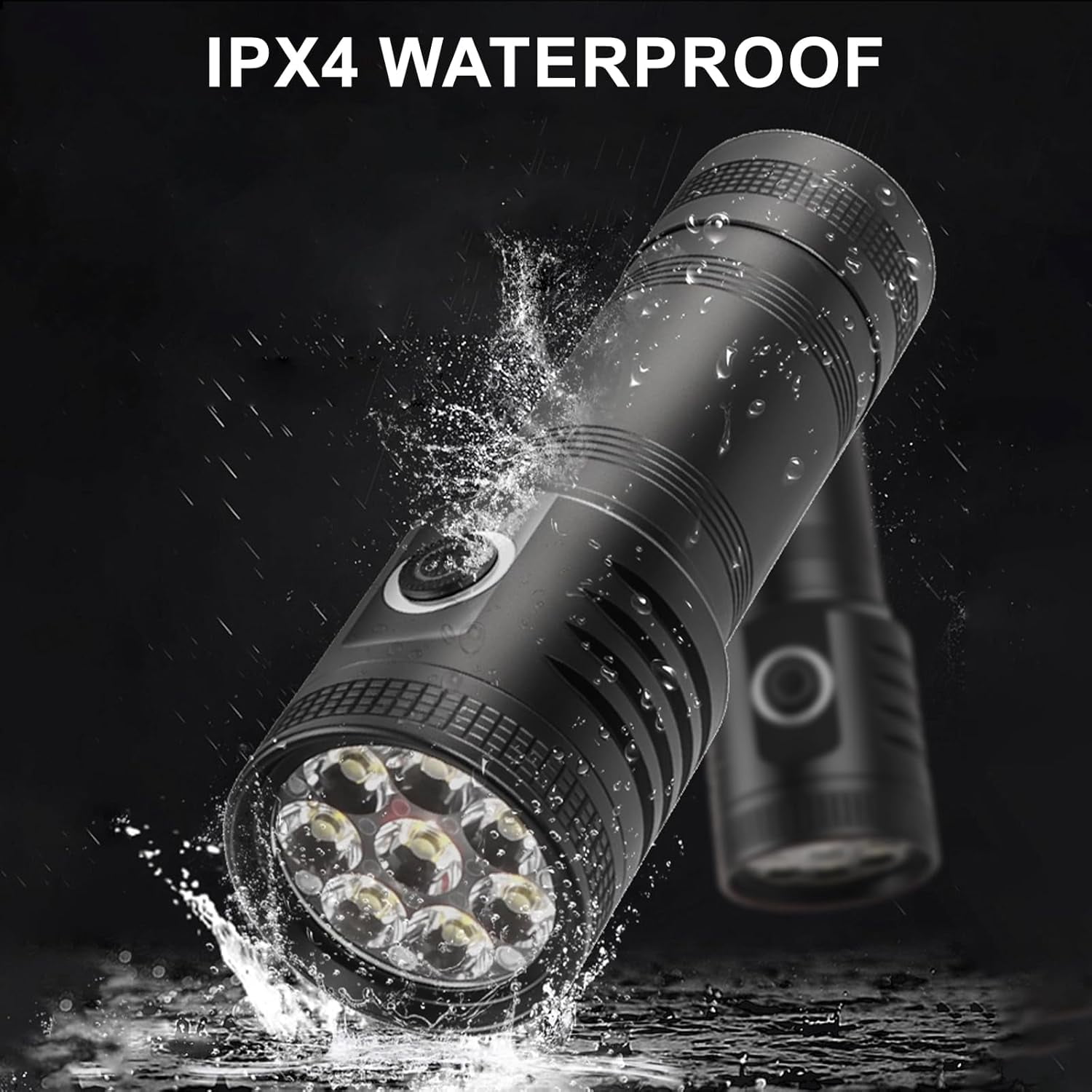 Flashlight USB Rechargeable, Flashlights High Lumens, 6500 LM Tactical Flashlights, 5 Modes LED Flashlight Adjustable, IPX4 Waterproof Versatile Flashlight for Emergencies, Hiking, Camping