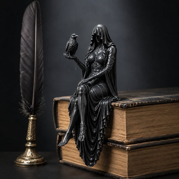 Gothic Raven Shelf Sitter Statue Resin Figurine Mysterious Bird Ornament Bookshelf Mantel Desk Display Dark Home Decor Halloween Decoration Holiday Gift