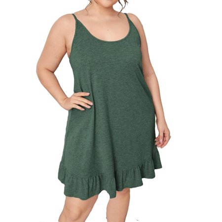 

Casual Plain Spaghetti Strap Slip Dress Dark Green Sleeveless Plus Size Nightgowns & Sleepshirts L