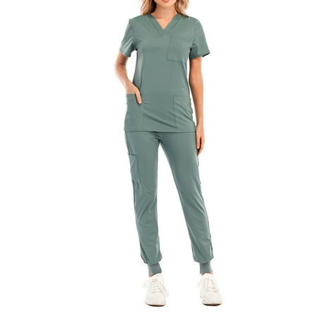 

Sksloeg Scrub Set for Women Clearance 3 Pocket V-Neck Scrub Top with Pocket Jogger Scrubs Pant Women s Scrubs Set Mint Green XXL
