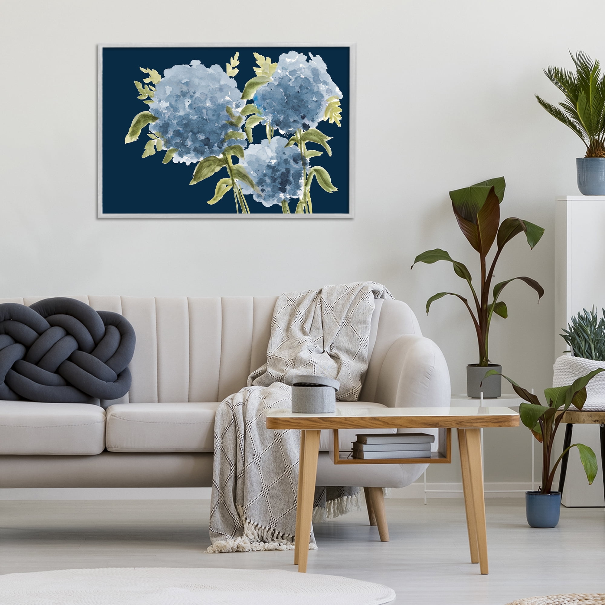 Stupell Industries Blue Hydrangeas on Indigo Gray Framed Giclee Art, design by Janice Gaynor