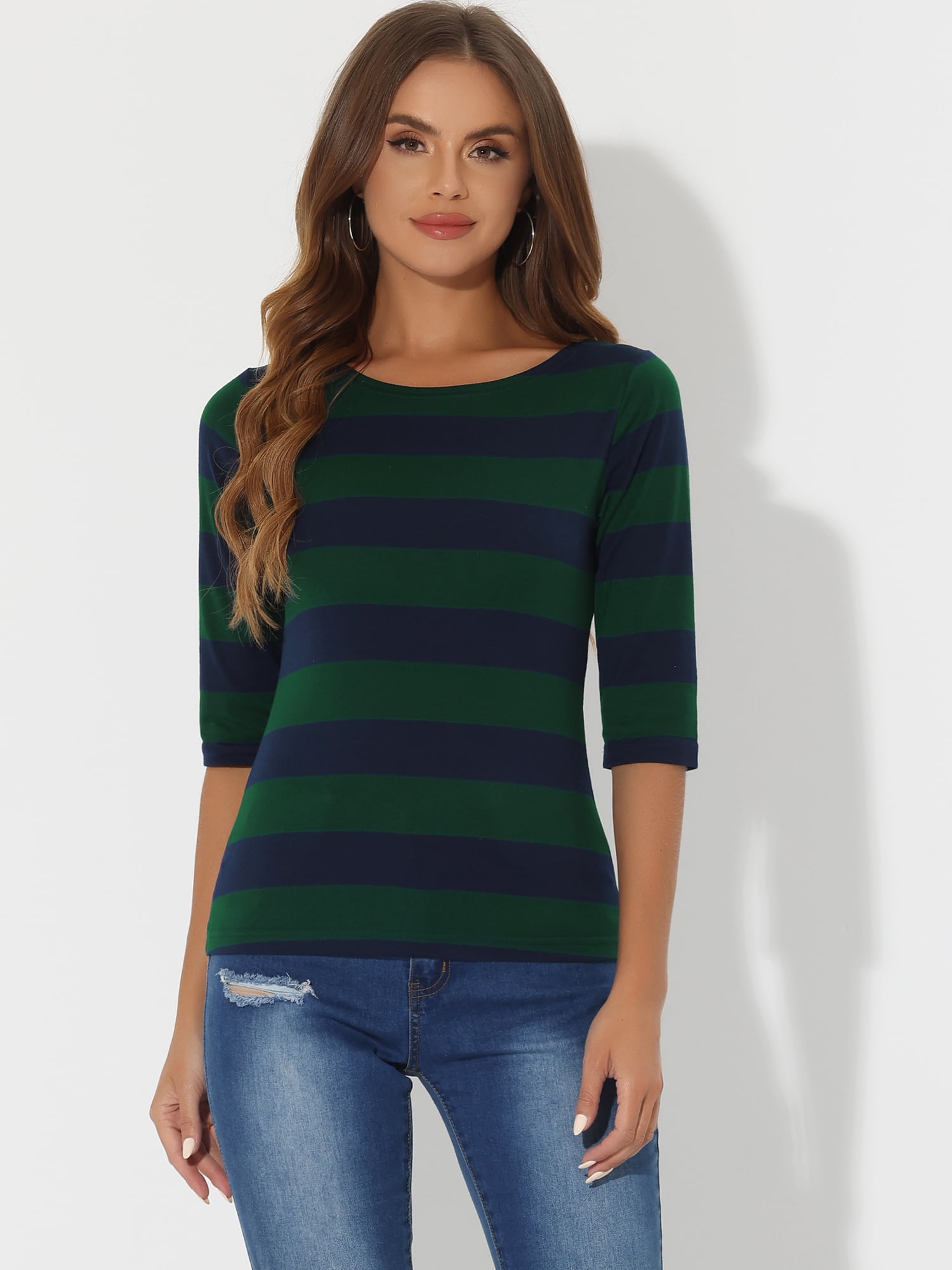 DARING DIVA Women's Halloween Costume Boat Neck Top T-Shirts M Green Navy