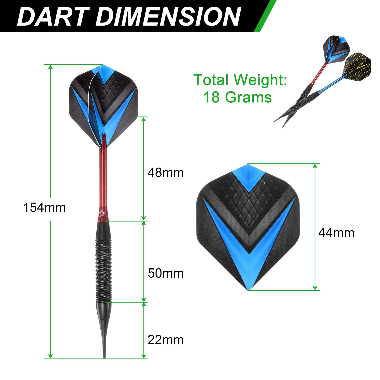Dart Plastic Tip Set, 12Pcs 18Gram with Soft Dart Tip 100 Extra Tips 24 Flights Wrench Flight Protectors