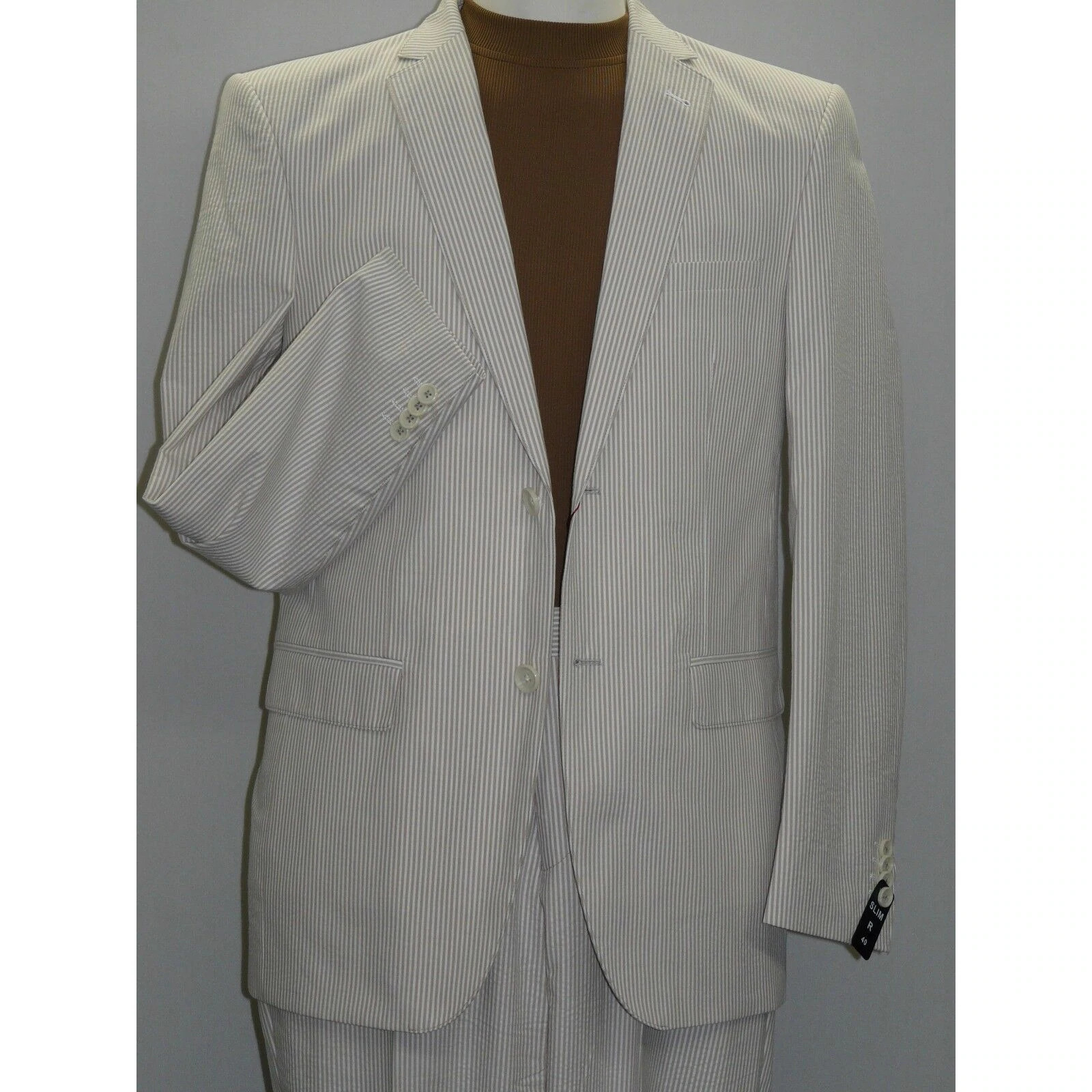 Mens Seersucker Suit RENOIR Cotton Stripe Casual Two Button Slim Fit 804-11  Tan - Walmart.com