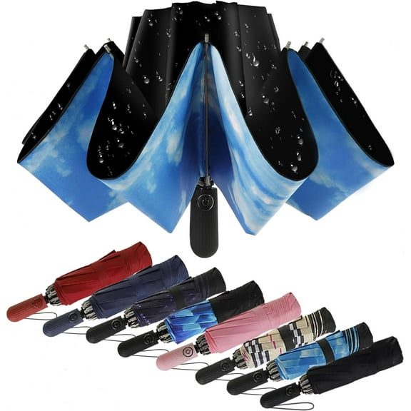 Compact Travel Umbrella Inverted Reverse Umbrellas for Rain & Sun – Small, Portable Windproof, UV Protection Umbrella for Travel, Backpack, Women and Men