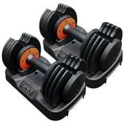 GRIT Adjustable Dumbbell (Pair) - 5 to 25 lbs - Fast Adjusting Dial Weights - Workout Exercise, Strength Training and Fitness at Home Gym for Men and Women - Easy Removable Plates, Tray 2 Pack