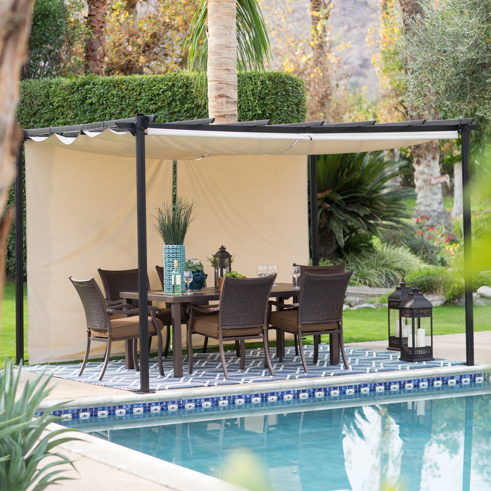 Belham Living Steel Outdoor Pergola Gazebo with Retractable Canopy