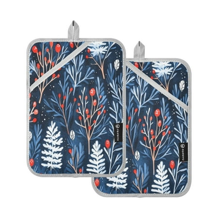 

Two Pieces Of Square Heat Insulation Pad Oven Mitts 7x9.8 Inch Oven Microwave Kitchen Cooking Baking Beautiful Tree in Winter