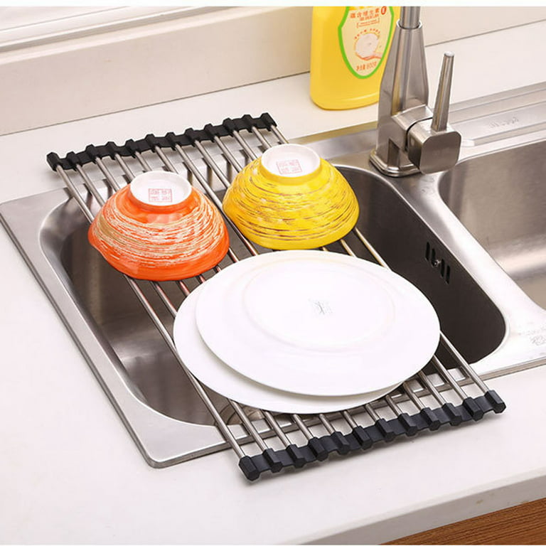 Over the Sink Roll-Up Dish Drying Rack Sheet Pan Bottle Food Drainer Mat