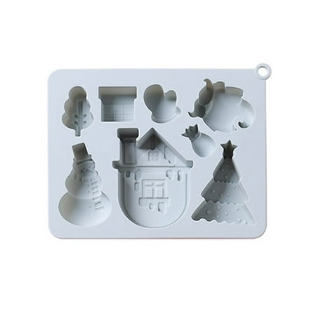 

8 Cavities Christmas Theme Silicone Mold Tree House Snowman Gloves Gifts Box Chocolate Cake Mold Holiday Decoration BLUE