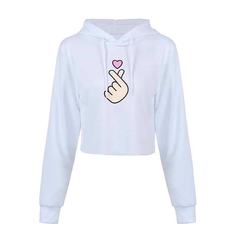 love gesture print crop hoodie