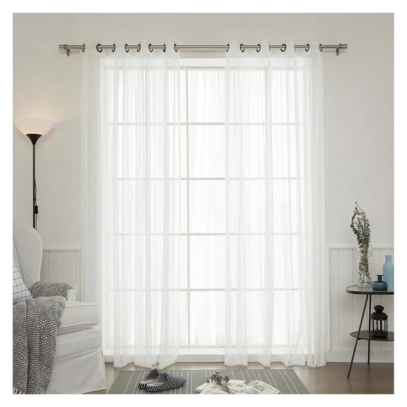 Tulle Sheer Lace Curtains – Antique Bronze Grommet Top – White - 52" W x 84" L - (Set of 2 Panels)