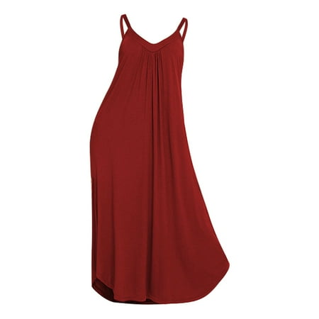 Tiqkatyck Womens Sleeveless Long Lingerie Dress Nightgown Full Slip Night Dress Plus Size Chemise Babydoll Dress for Women Silk Nightgown for Women Red L