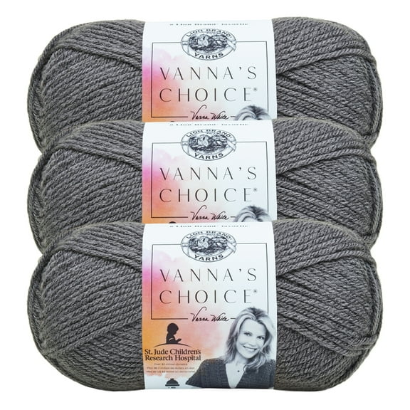 Lion Brand Yarn Vanna's Choice Charcoal Grey Medium Acrylic Yarn 3 Pack