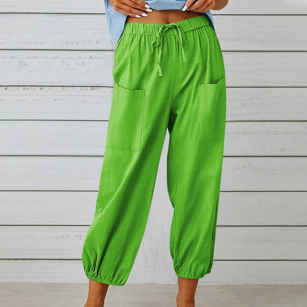 ICHUANYI Clearance Fashion Women Summer Casual Loose Cotton And Linen Pocket Trousers Pants(Mint Green, M) ICHUANYI WER2023081016564
