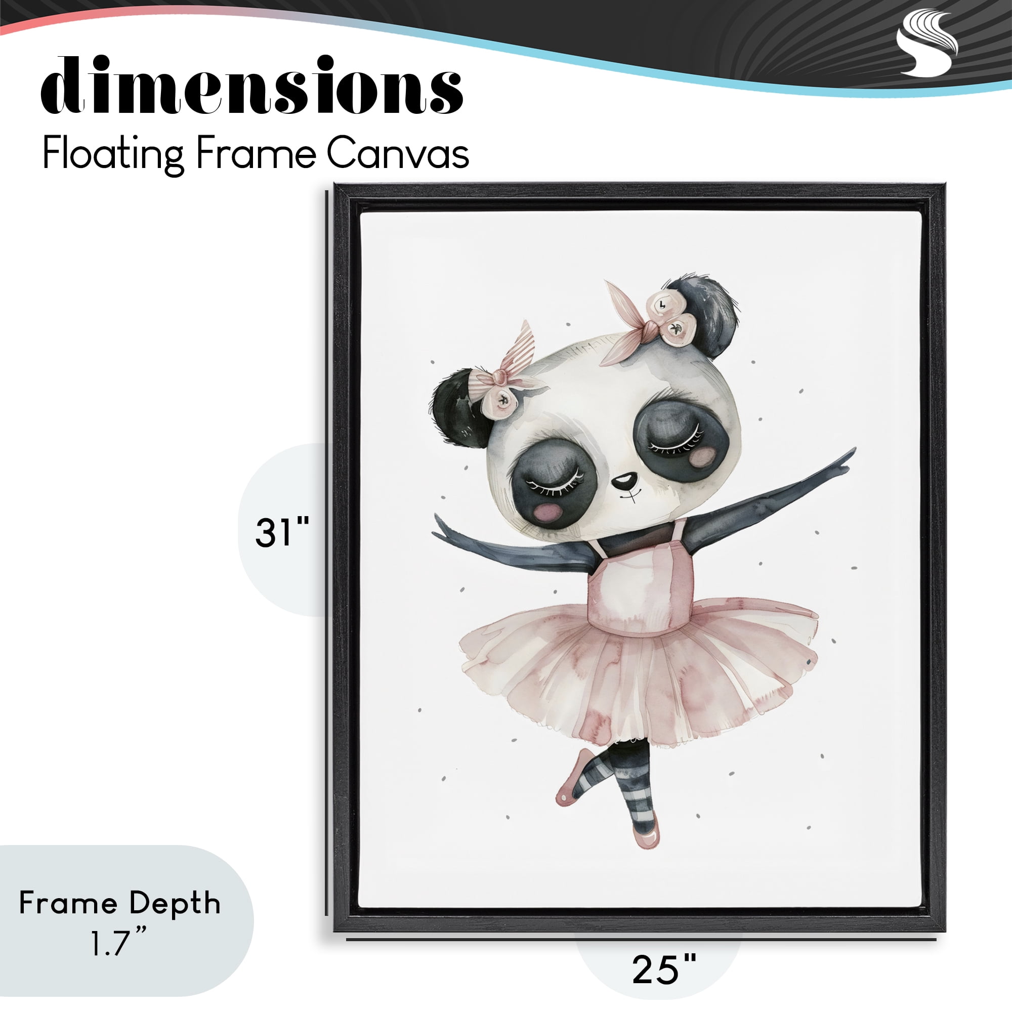 Stupell Industries Ballerina Panda in Pink Tutu Black Framed Floater Canvas Wall Art, design by LSR Design Studio