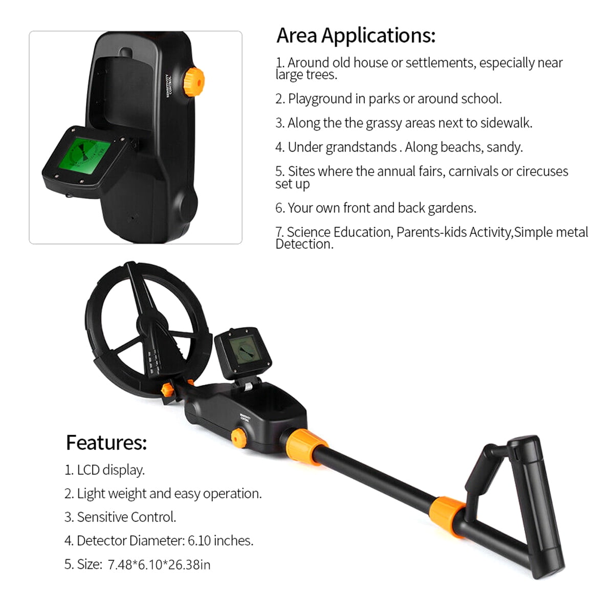 Threns Metal Detector for Kids High Accuracy Adjustable Metal Detector with LCD Display Waterproof Search Coil