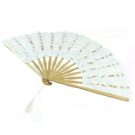 

Handmade Cotton Lace Folding Hand Fan for Party Bridal Wedding Decoration ( White)