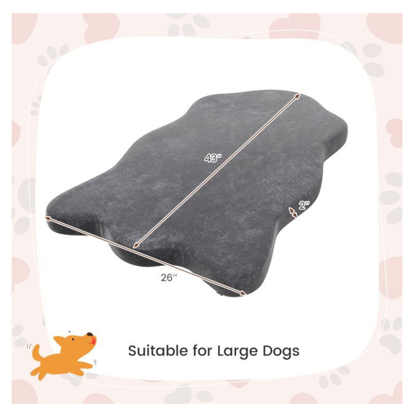 Orthopedic Dog Bed for Large Dogs with Memory Foam - Waterproof, Non-Slip, Washable Crystal Plush Bed for Joint Pain Relief - 43" x 26"