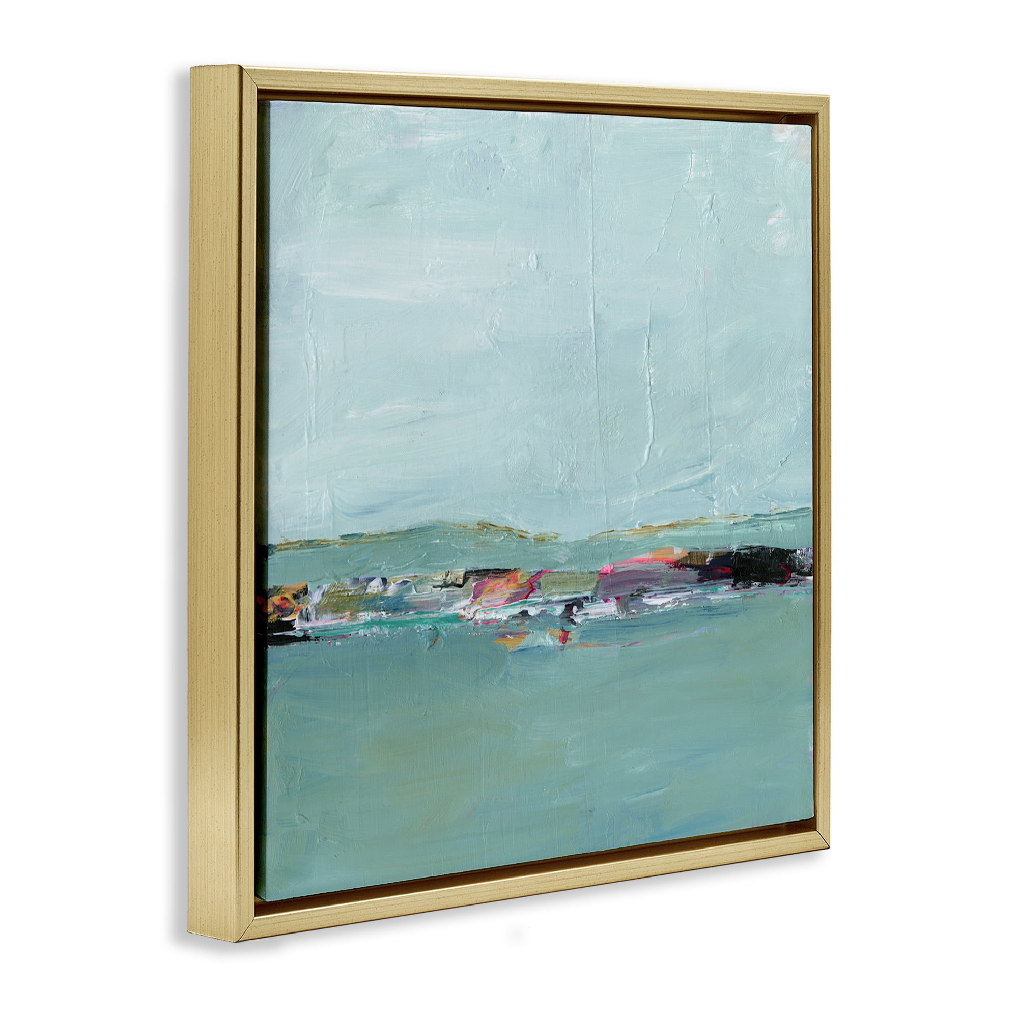 Stupell Industries Distant Ocean View Landscape & Nature Painting Gold Floater Framed Canvas Art Print Wall Art, 18 x 18