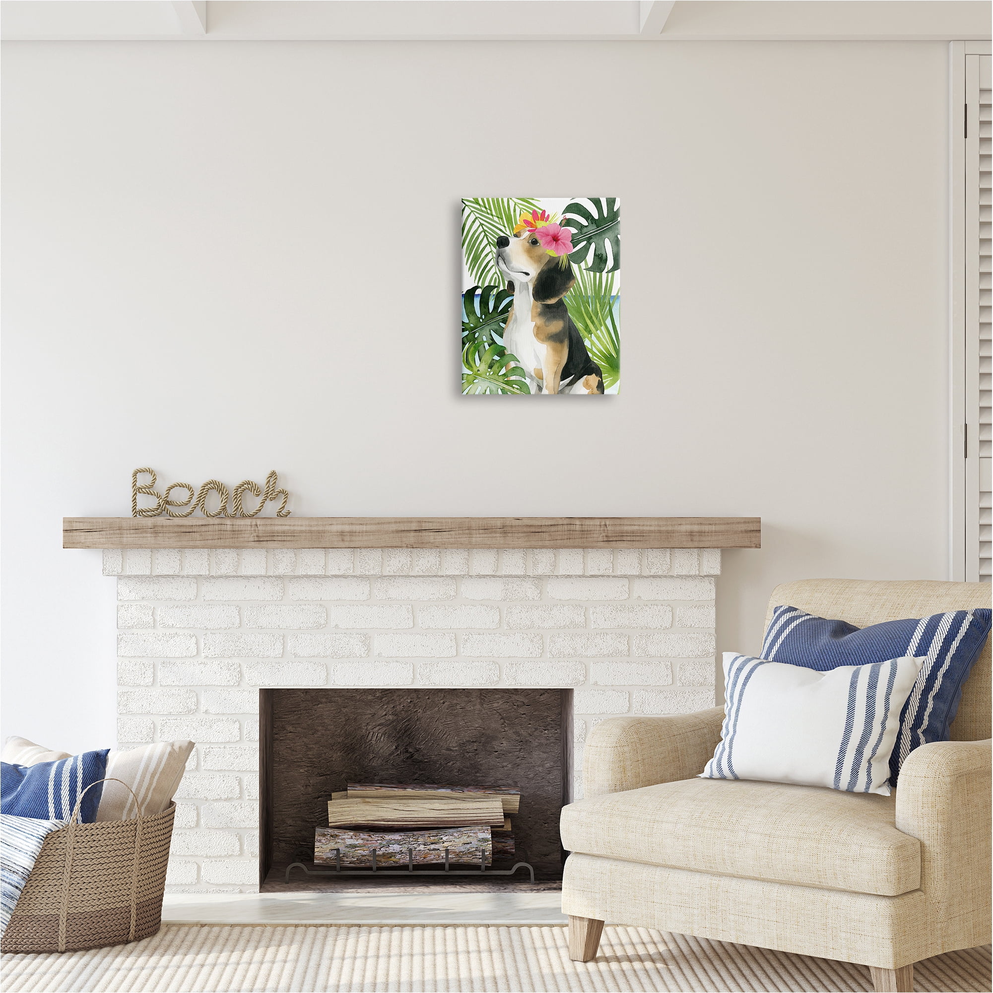 Stupell Industries Puppy with Hibiscus Animals & Insects Painting Gallery Wrapped Canvas Art Print Wall Art, 16 x 20