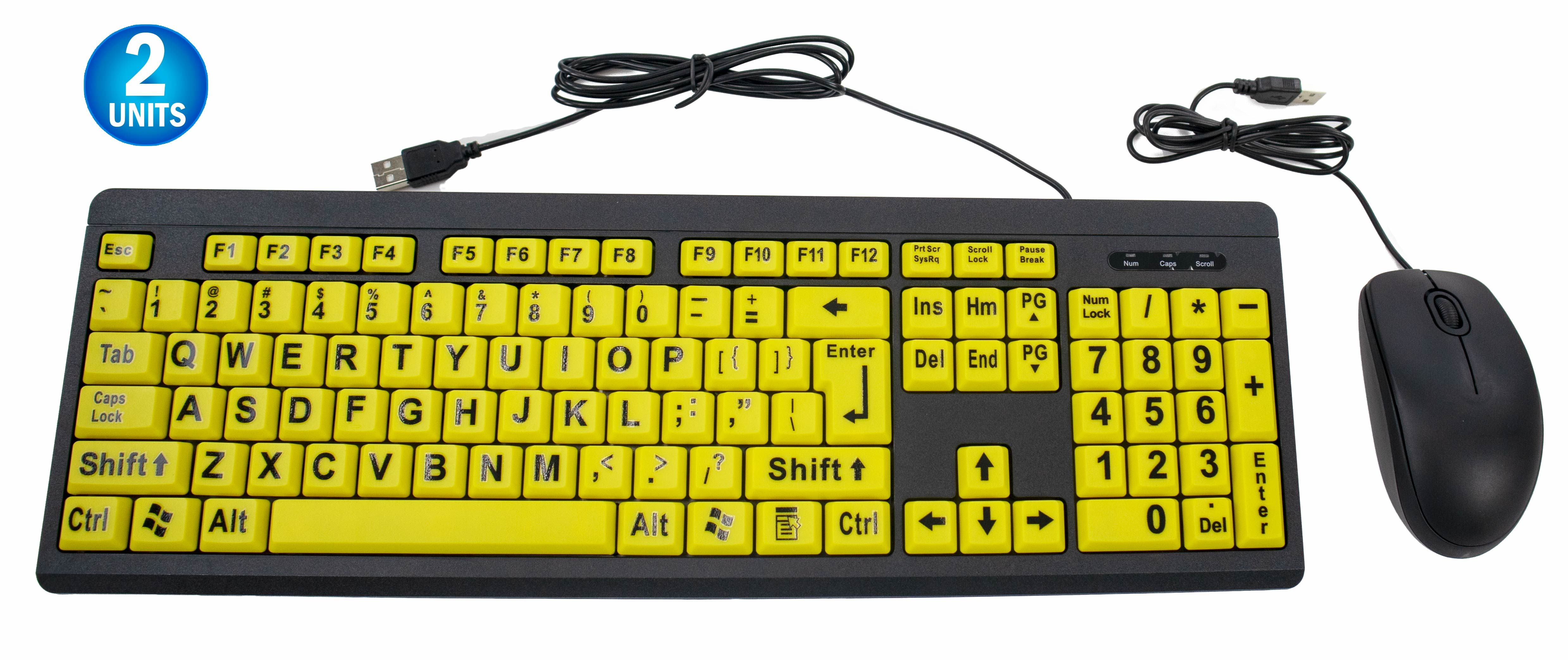 2 Big & Bright EZ See Keyboard - USB Wired - High Contrast Yellow With  Black Oversized Letters - Low Vision Visually Impaired Keyboard For Seniors  or 