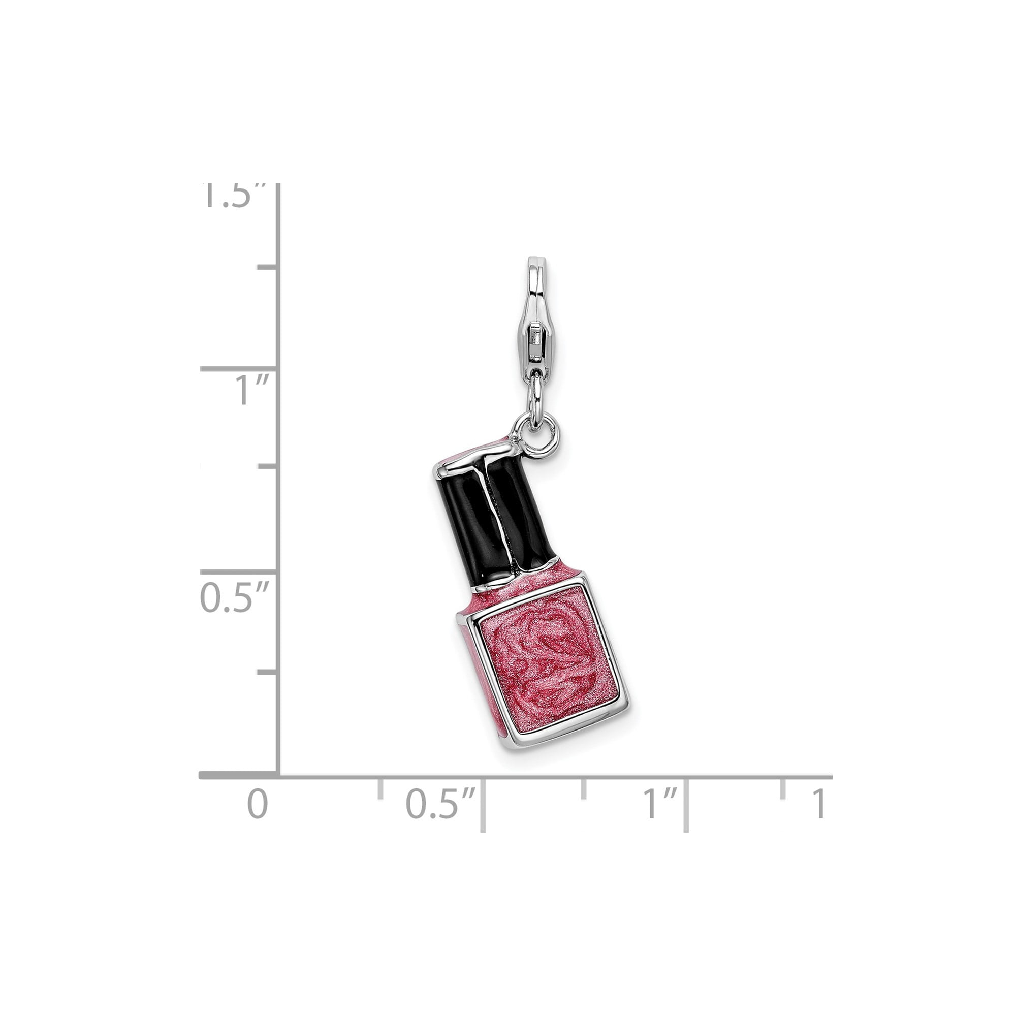 Sterling Silver Pink Nail Polish Charm with Enamel for Women, Beauty Symbol Pendant or Bracelet Accessory, Fashion Jewelry Trendy Style