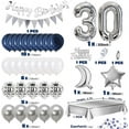 thumbnail image 2 of AOWEE 30th Birthday Party Decoration, Dark Blue Silver Balloon Arch with Number 30 Foil Balloon Banner Confetti Balloons Silver Tablecloths for Women Men Birthday Anniversary, 2 of 7