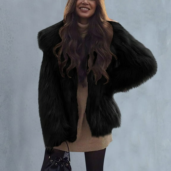 AOOCHASLIY Women's Winter Coat Clearance Women Faux Coat Warm Furry Long Sleeve Outerwear Overcoat