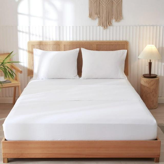 Washed Cotton Pieces Sheet Set Linen Feel Natural Wrinkle Breathable Lightweight (Queen Cream Grey)